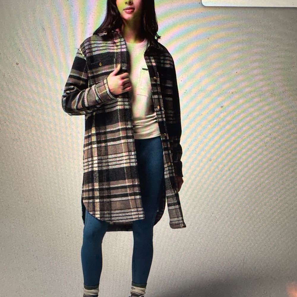 Columbia Black and Brown Plaid Longline Shirt